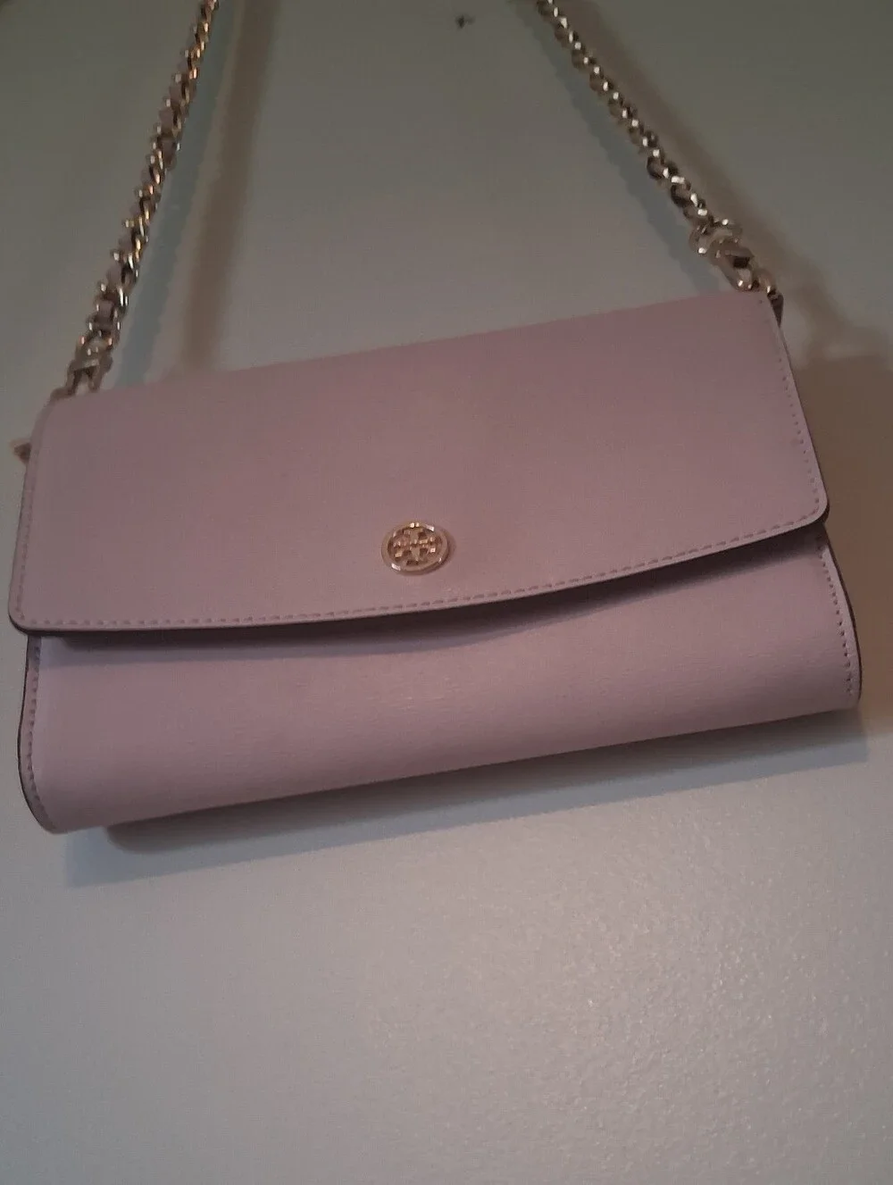 Tory Burch Blush Pink Leather Gold Chain Shoulder Wallet